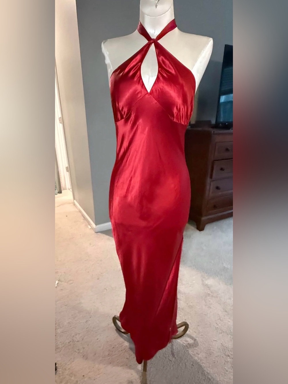 Vintage Red Silk Slip Dress - Keyhole Neckline - Cut Out Back,Victoria’s Secret